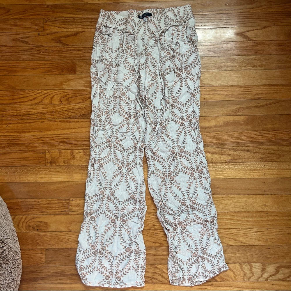 Boom Boom Jeans Cream and Brown Patterned Wide Leg Pants